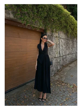 Kadın Ceket Yaka Eteği Pileli Elbise