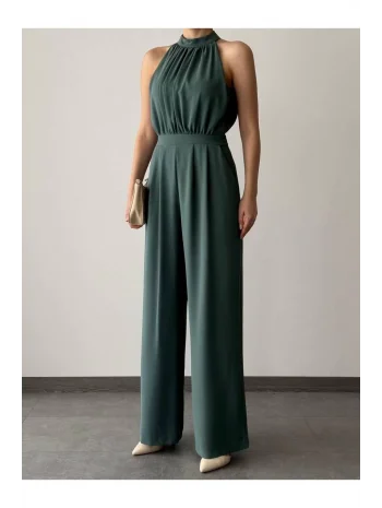 Kadın Halter Yaka Krep Kumaş Tulum