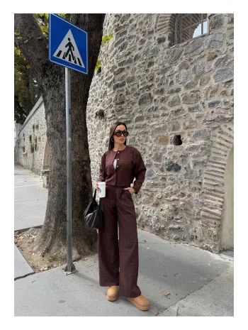 Kadın Kapitone Dokulu Oversize Ceket Pantolon Takım