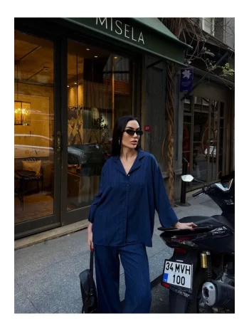 Kadın Keten Gömlekli Pantolon Takım