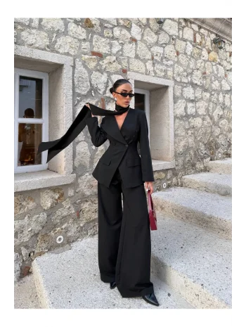 Kadın Modern Tasarım Şal Detaylı Pantolon Ceket Takımı