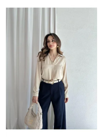 Kadın Saten Gömlek Bluz