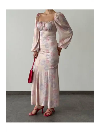 Kadın Saten Maxi Elbise