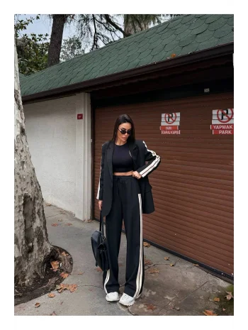 Kadın Yan Şerit Detaylı Oversize Blazer & Palazzo Takım