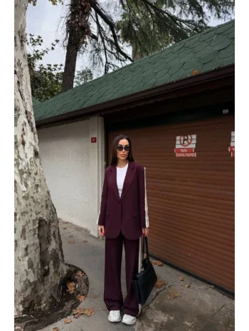 Kadın Yan Şerit Detaylı Oversize Blazer & Palazzo Takım
