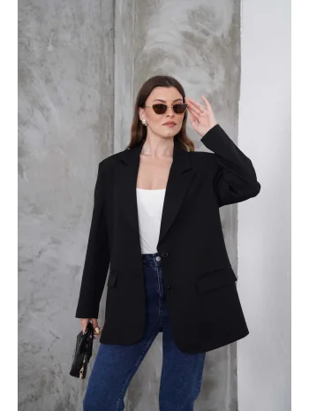 Kadın Oversize Tek Düğmeli Vatkalı Blazer Ceket