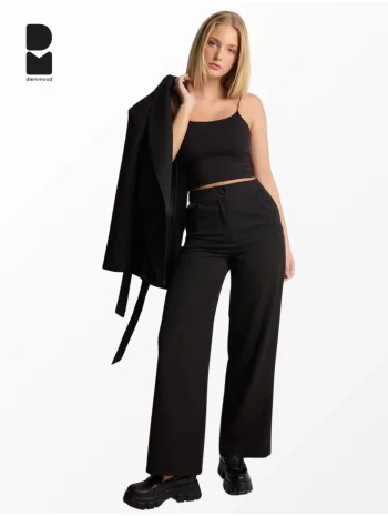 Kadın Yüksek Bel Düz Kesim Kumaş Pantolon