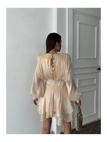 Vatkalı Jakarlı Tül Mini Elbise