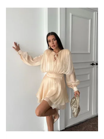 Vatkalı Jakarlı Tül Mini Elbise