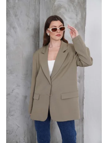 Kadın Oversize Tek Düğmeli Vatkalı Blazer Ceket