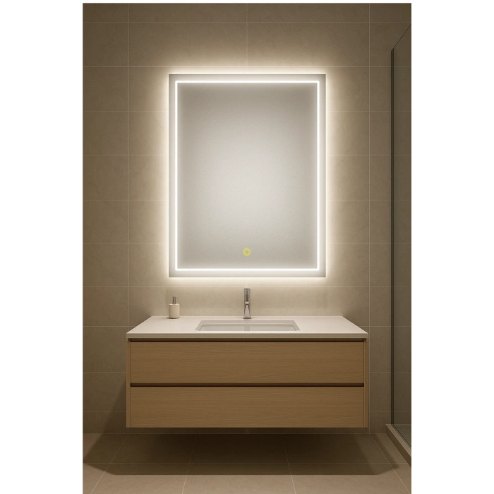 50x70 cm Dikdörtgen Kumlama Ledli Dokunmatik Tuşlu Banyo Aynası