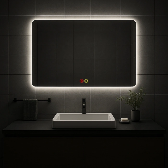 50x70 cm Dikdörtgen Ledli Buğu Önleyicili Çift Dokunmatik Tuşlu Banyo Aynası