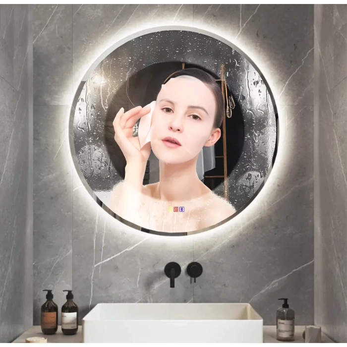 60 cm (çap) Bluetoothlu Buğu Çözücülü Dokunmatik Işıklı Ledli Yuvarlak Banyo Aynası