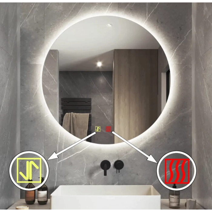 60 cm (çap) Buğu Çözücülü Dokunmatik Işıklı Ledli Yuvarlak Banyo Aynası