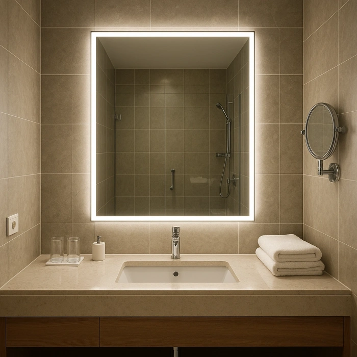 60x80 cm Dikdörtgen Kumlama Ledli Banyo Aynası