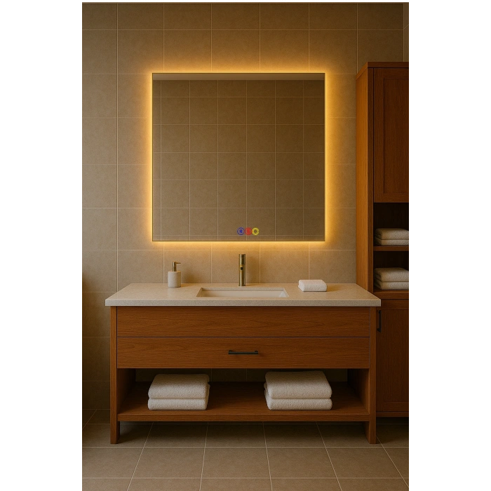 60x80 cm Dikdörtgen Ledli Bluetoothlu Buğu Önleyicili Üç Dokunmatik Tuşlu Banyo Aynası