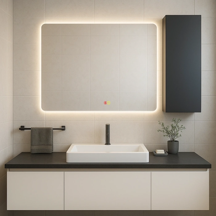 60x80 cm Dikdörtgen Ledli Buğu Önleyicili Çift Dokunmatik Tuşlu Banyo Aynası