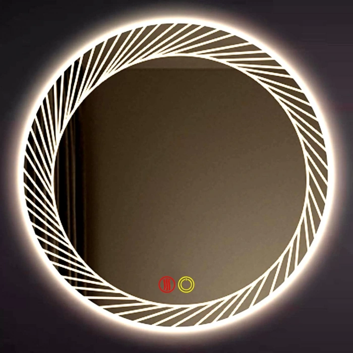 70 cm (çap) Kumlama Ledli Buğu Önleyicili Yuvarlak Banyo Aynası