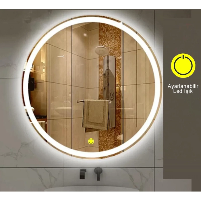 70 cm (çap) Kumlamalı Ledli Yuvarlak Banyo Aynası