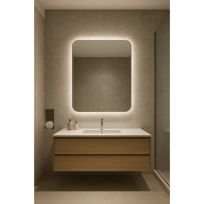 70x100 cm Dikdörtgen Ledli Dokunmatik Tuşlu Banyo Aynası