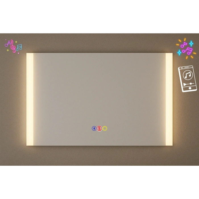70x120 cm Dikdörtgen Kumlama Ledli Bluetoothlu Buğu Önleyicili Üç Dokunmatik Tuşlu Banyo Aynası