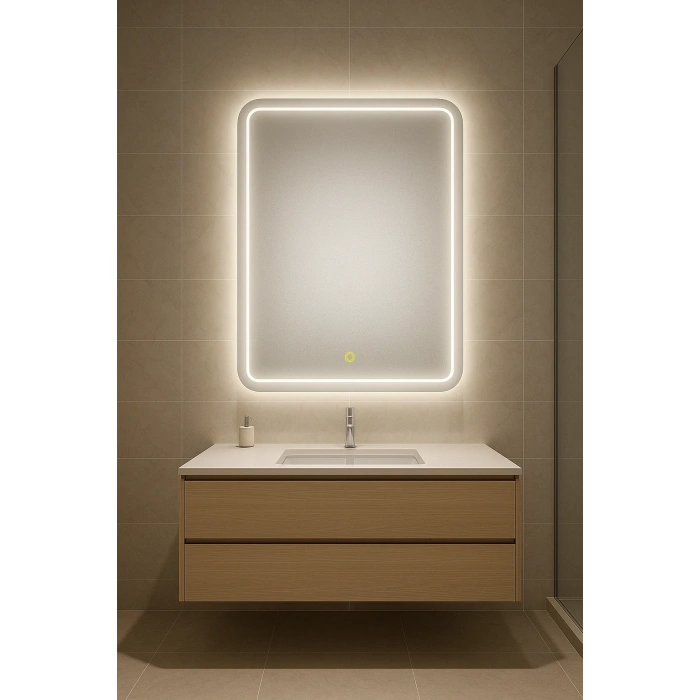 70x90 cm Dikdörtgen Kumlama Ledli Dokunmatik Tuşlu Banyo Aynası