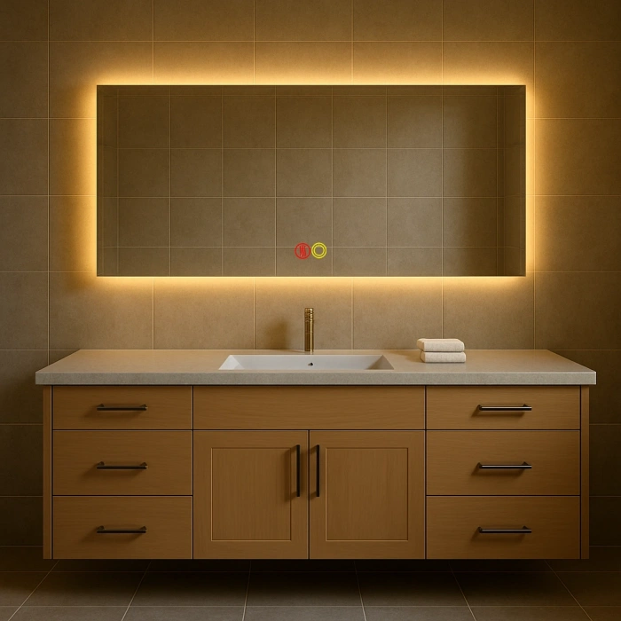 70x90 cm Dikdörtgen Ledli Buğu Önleyicili Çift Dokunmatik Tuşlu Banyo Aynası