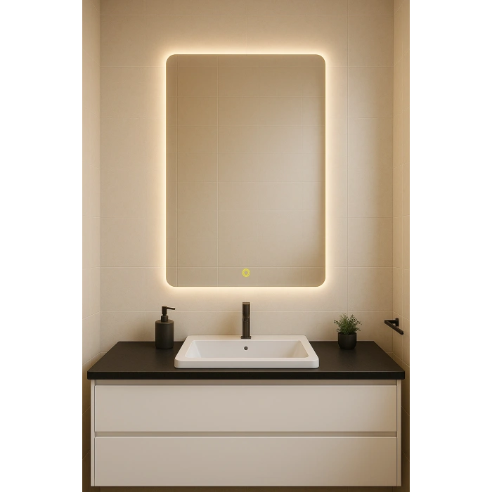 70x90 cm Dikdörtgen Ledli Dokunmatik Tuşlu Banyo Aynası