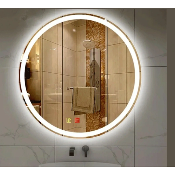 80 cm (çap) Buğu Çözücülü Dokunmatik Işıklı Kumlamalı Yuvarlak Banyo Aynası