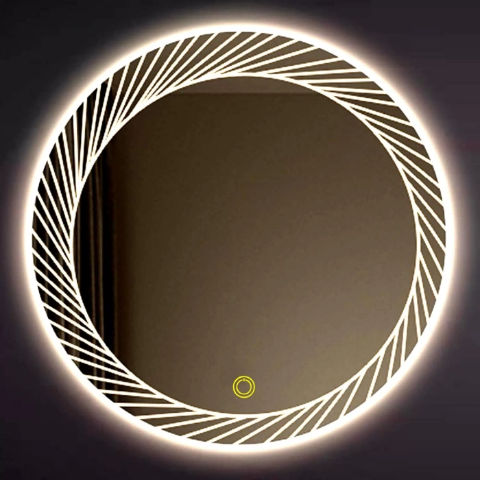 80 cm (çap) Kumlama Ledli Buğu Önleyicili Yuvarlak Banyo Aynası