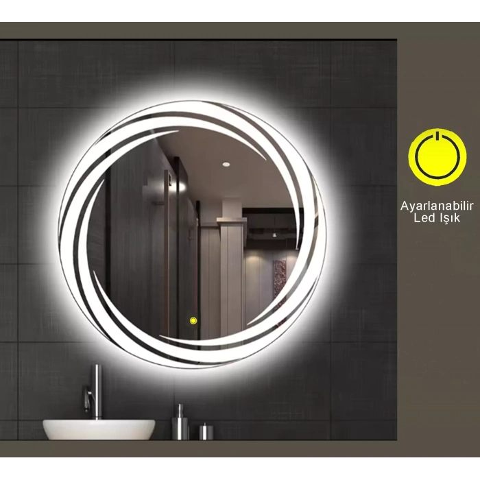 80 cm (çap) Kumlama Ledli Yuvarlak Banyo Aynası