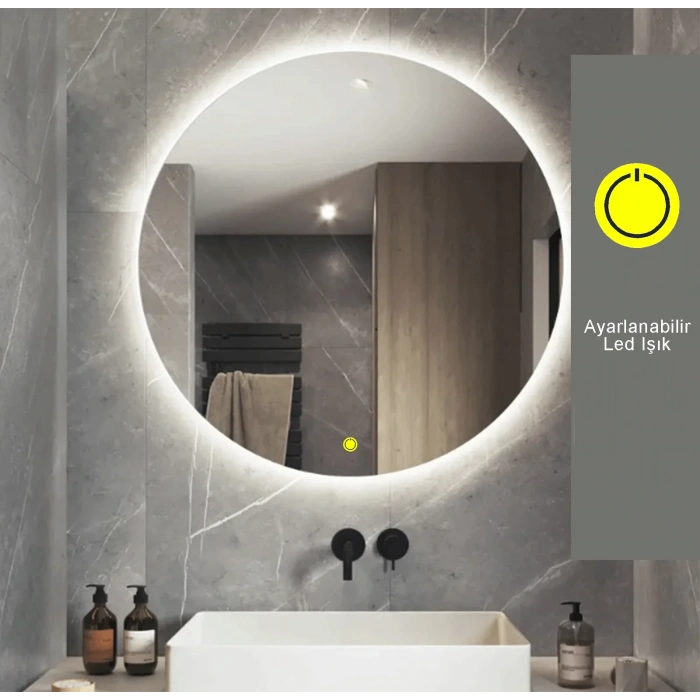 80 cm (çap) Ledli Yuvarlak Banyo Aynası