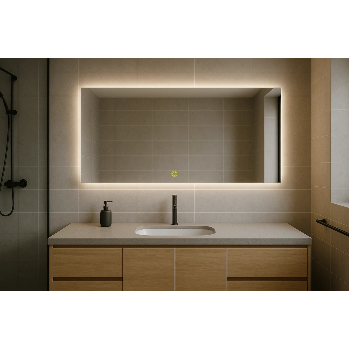 80x100 cm Dikdörtgen Ledli Dokunmatik Tuşlu Banyo Aynası