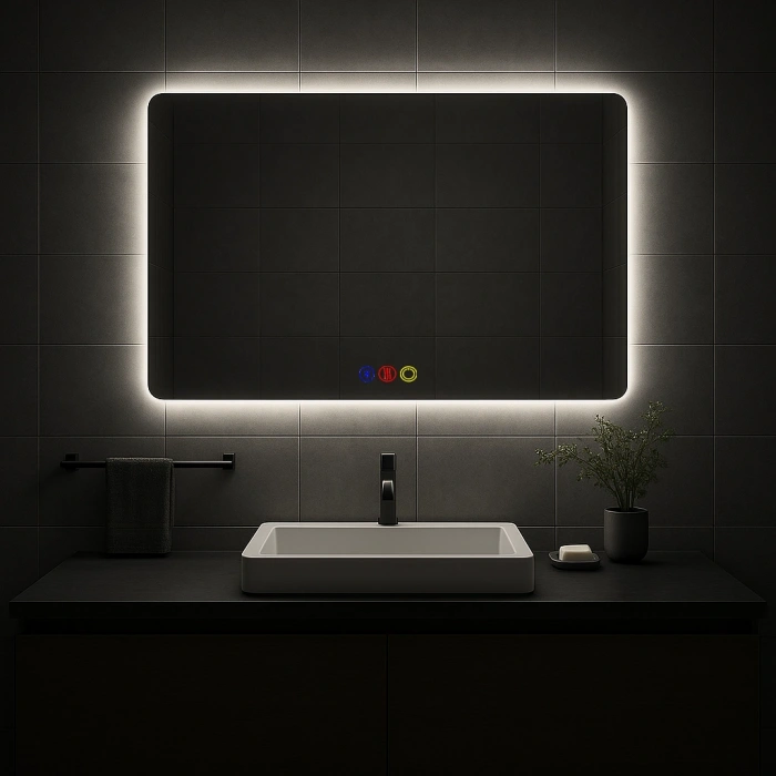 80x120 cm Dikdörtgen Ledli Bluetoothlu Buğu Önleyicili Üç Dokunmatik Tuşlu Banyo Aynası