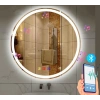 90 cm (çap) Bluetoothlu Buğu Çözücülü Dokunmatik Işıklı Kumlamalı Yuvarlak Banyo Aynası
