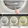 90 cm (çap) Bluetoothlu Buğu Çözücülü Dokunmatik Işıklı Kumlamalı Yuvarlak Banyo Aynası
