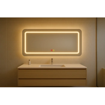 50x70 cm Dikdörtgen Kumlama Ledli Buğu Önleyicili Çift Dokunmatik Tuşlu Banyo Aynası