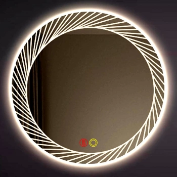 60 cm (çap) Kumlama Ledli Buğu Önleyicili Yuvarlak Banyo Aynası
