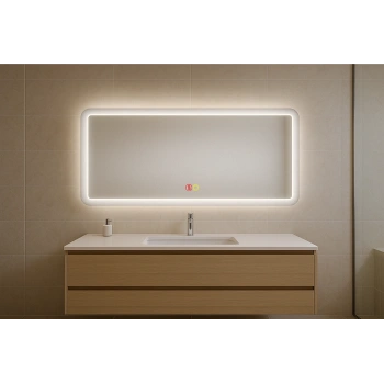 60x80 cm Dikdörtgen Kumlama Ledli Buğu Önleyicili Çift Dokunmatik Tuşlu Banyo Aynası