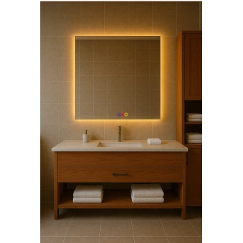 60x80 cm Dikdörtgen Ledli Bluetoothlu Buğu Önleyicili Üç Dokunmatik Tuşlu Banyo Aynası