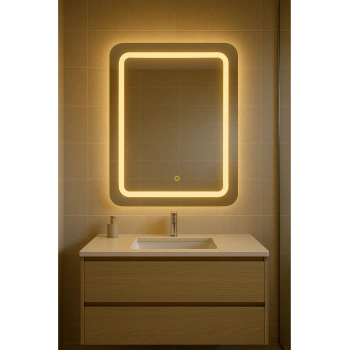 70x100 cm Dikdörtgen Kumlama Ledli Dokunmatik Tuşlu Banyo Aynası