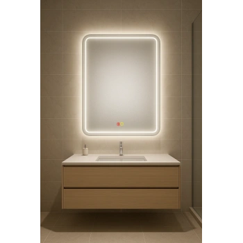 70x120 cm Dikdörtgen Kumlama Ledli Buğu Önleyicili Çift Dokunmatik Tuşlu Banyo Aynası