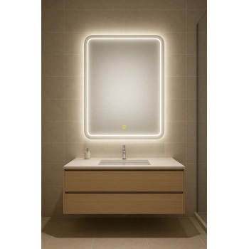 70x90 cm Dikdörtgen Kumlama Ledli Dokunmatik Tuşlu Banyo Aynası