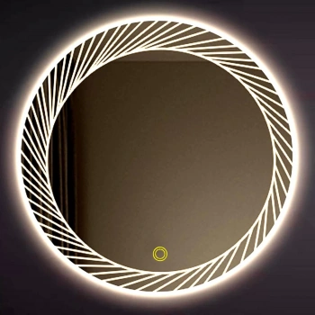 80 cm (çap) Kumlama Ledli Buğu Önleyicili Yuvarlak Banyo Aynası