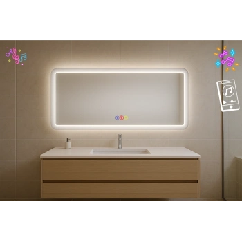 80x100 cm Dikdörtgen Kumlama Ledli Bluetoothlu Buğu Önleyicili Üç Dokunmatik Tuşlu Banyo Aynası