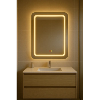 80x100 cm Dikdörtgen Kumlama Ledli Buğu Önleyicili Çift Dokunmatik Tuşlu Banyo Aynası