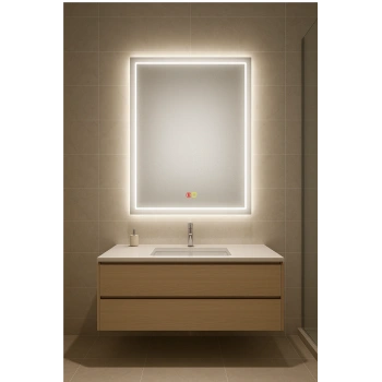 80x120 cm Dikdörtgen Kumlama Ledli Buğu Önleyicili Çift Dokunmatik Tuşlu Banyo Aynası