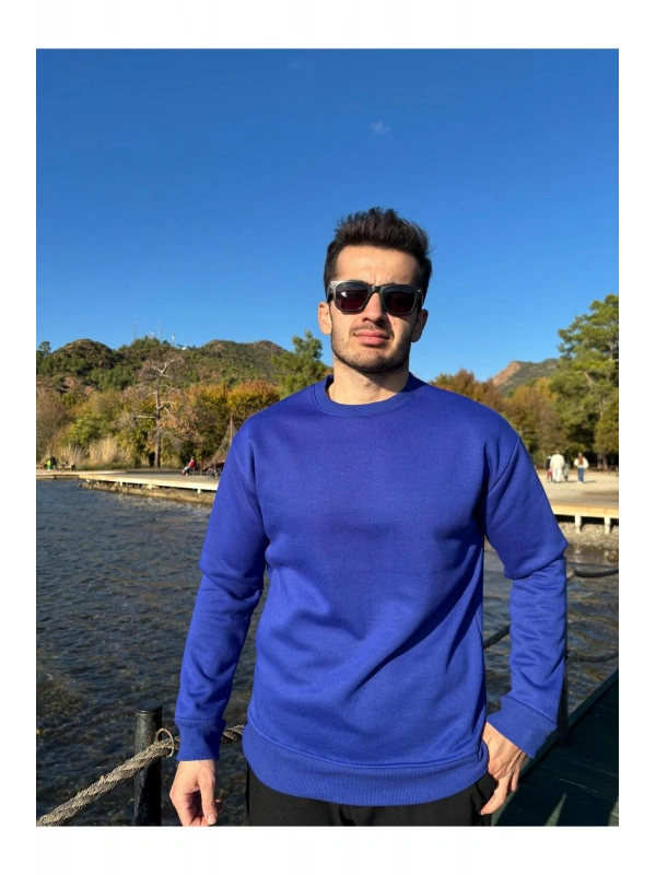 Bisiklet Yaka Düz Lacivert Sweatshirt