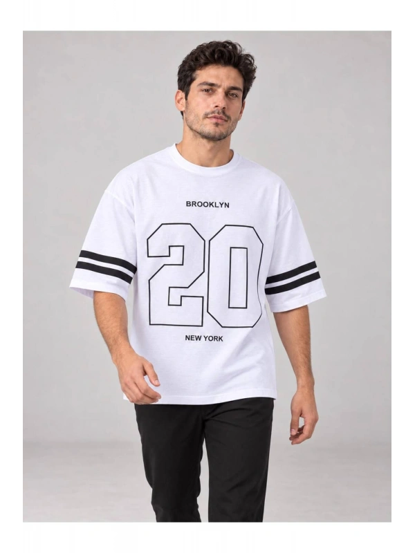 Erkek Bisiklet Yaka Oversize Baskılı T-shirt