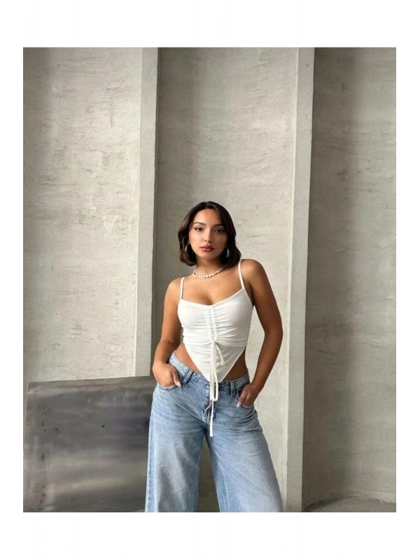 Önü Büzgülü Askılı Crop